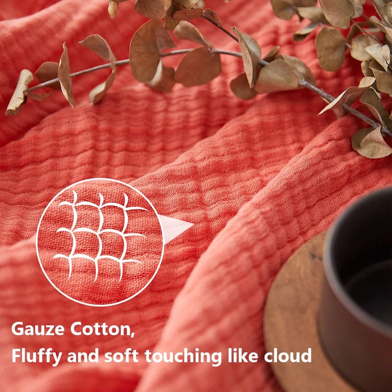 Simple&Opulence Cotton Muslin Throw Blanket for Bed, Couch, Knit Woven Gauze Blanket with Tassels, Soft Lightweight Cozy Pre-Washed Breathable Farmhouse Decoration for All-Season (Coral Red) - Image 2
